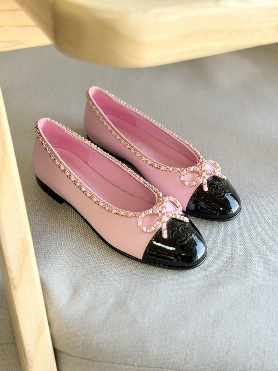 CHANEL CAP TOE BALLERINA FLAT EMBOSSED CC LOGO