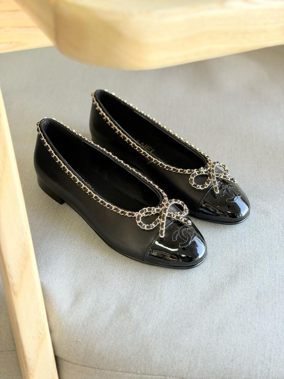 CHANEL CAP TOE BALLERINA FLAT EMBOSSED CC LOGO