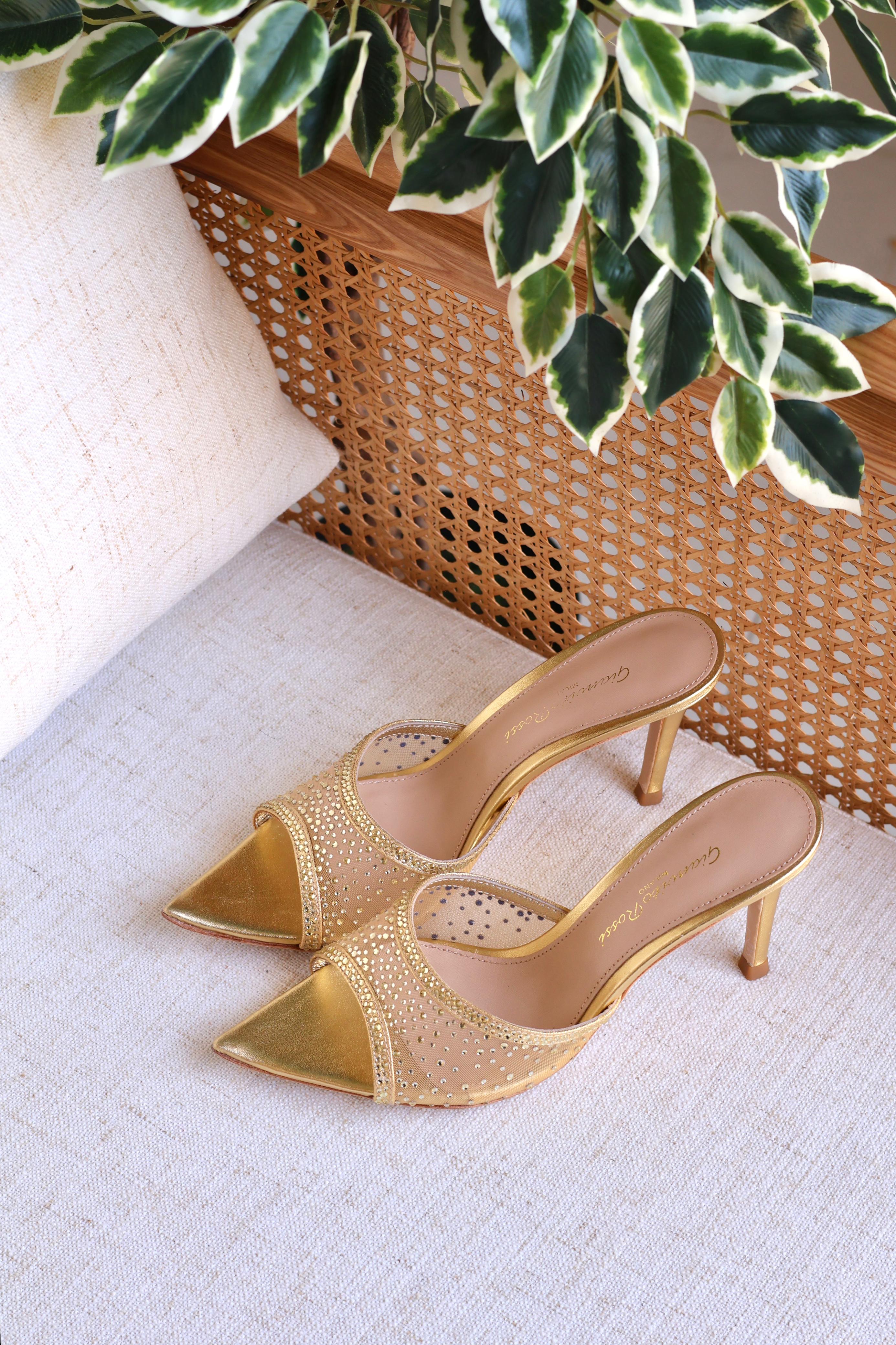 GIANVITO ROSSI CRYSTAL-EMBELLISHED MESH MULE