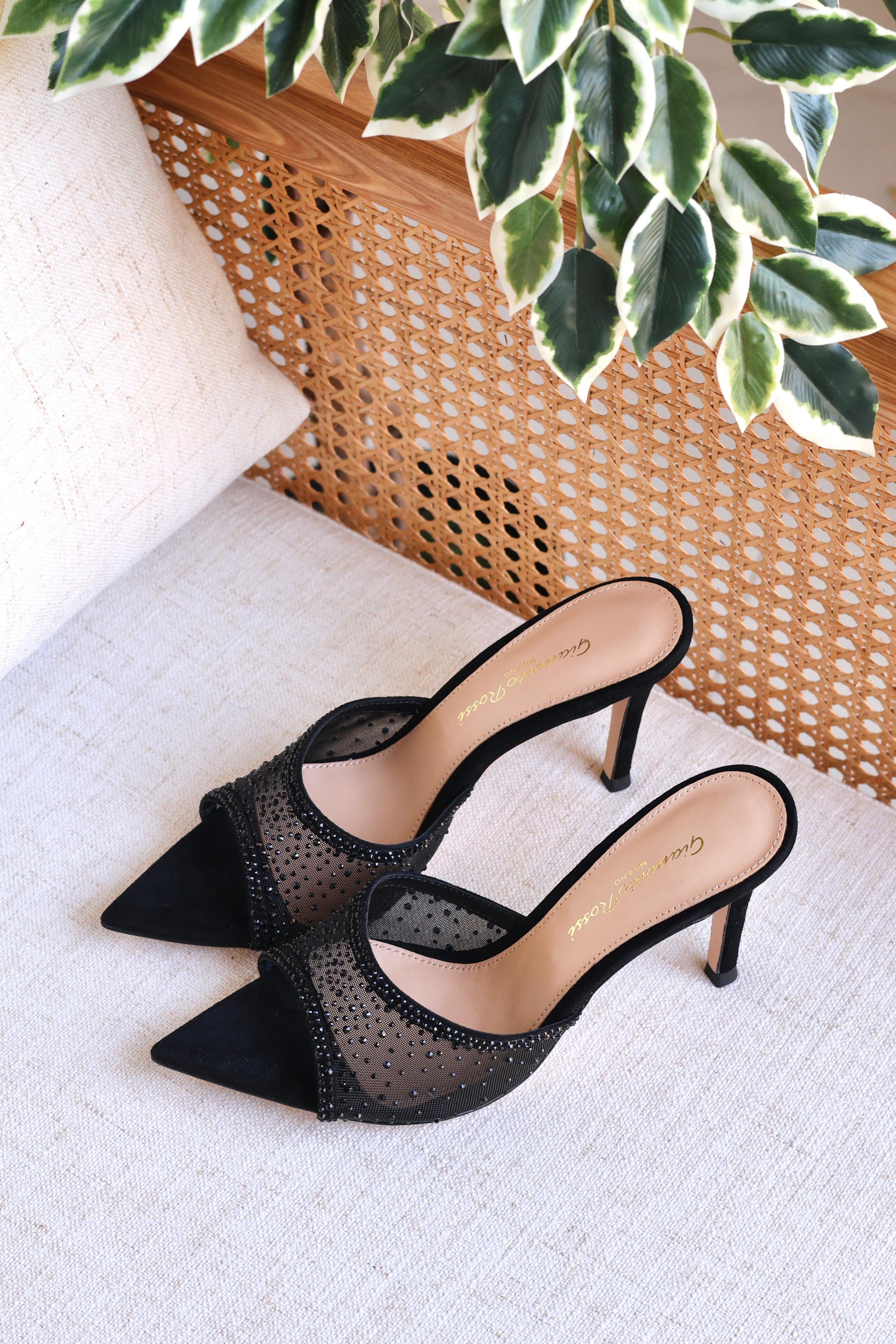 GIANVITO ROSSI CRYSTAL-EMBELLISHED MESH MULE
