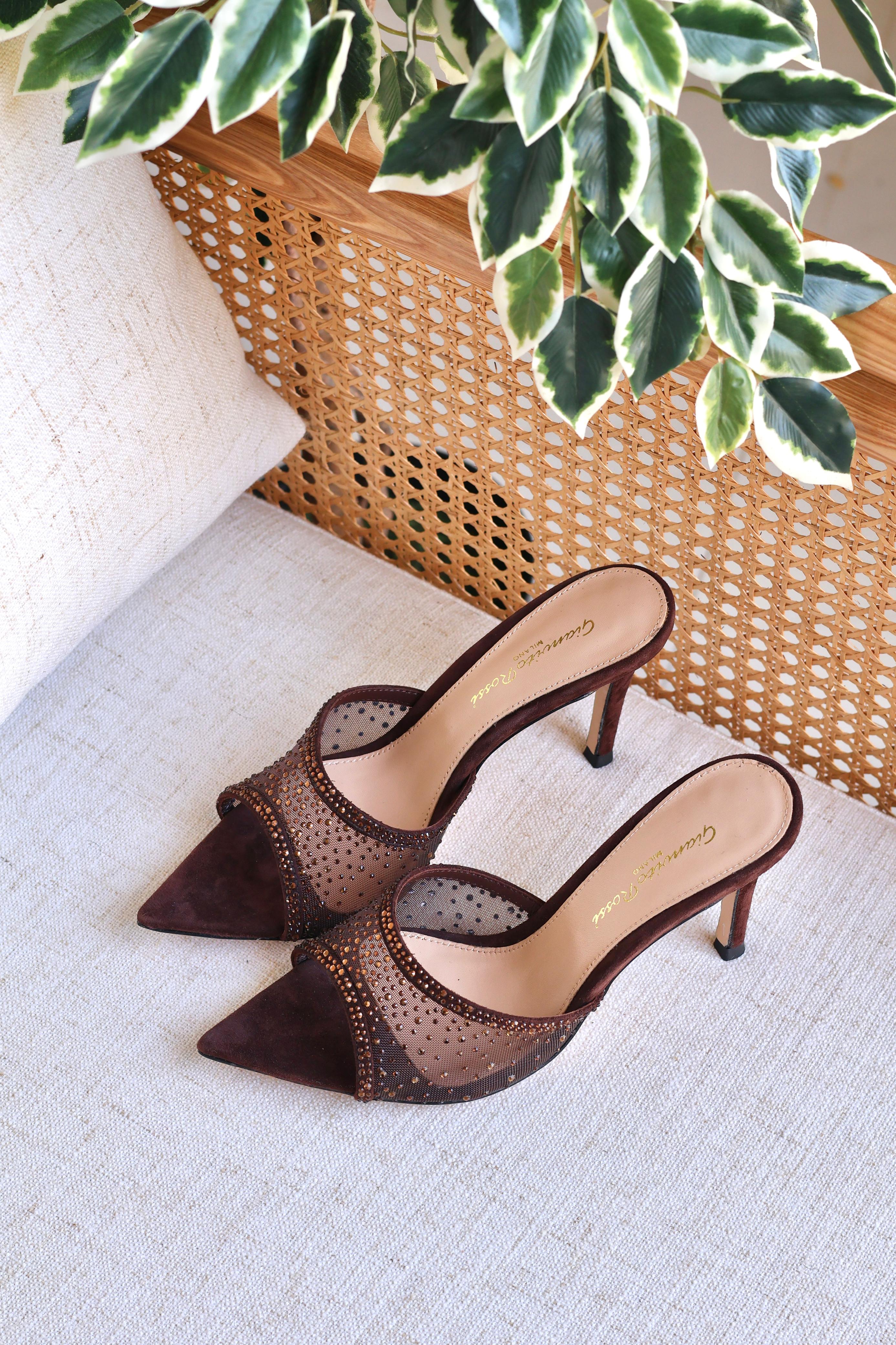 GIANVITO ROSSI CRYSTAL-EMBELLISHED MESH MULE