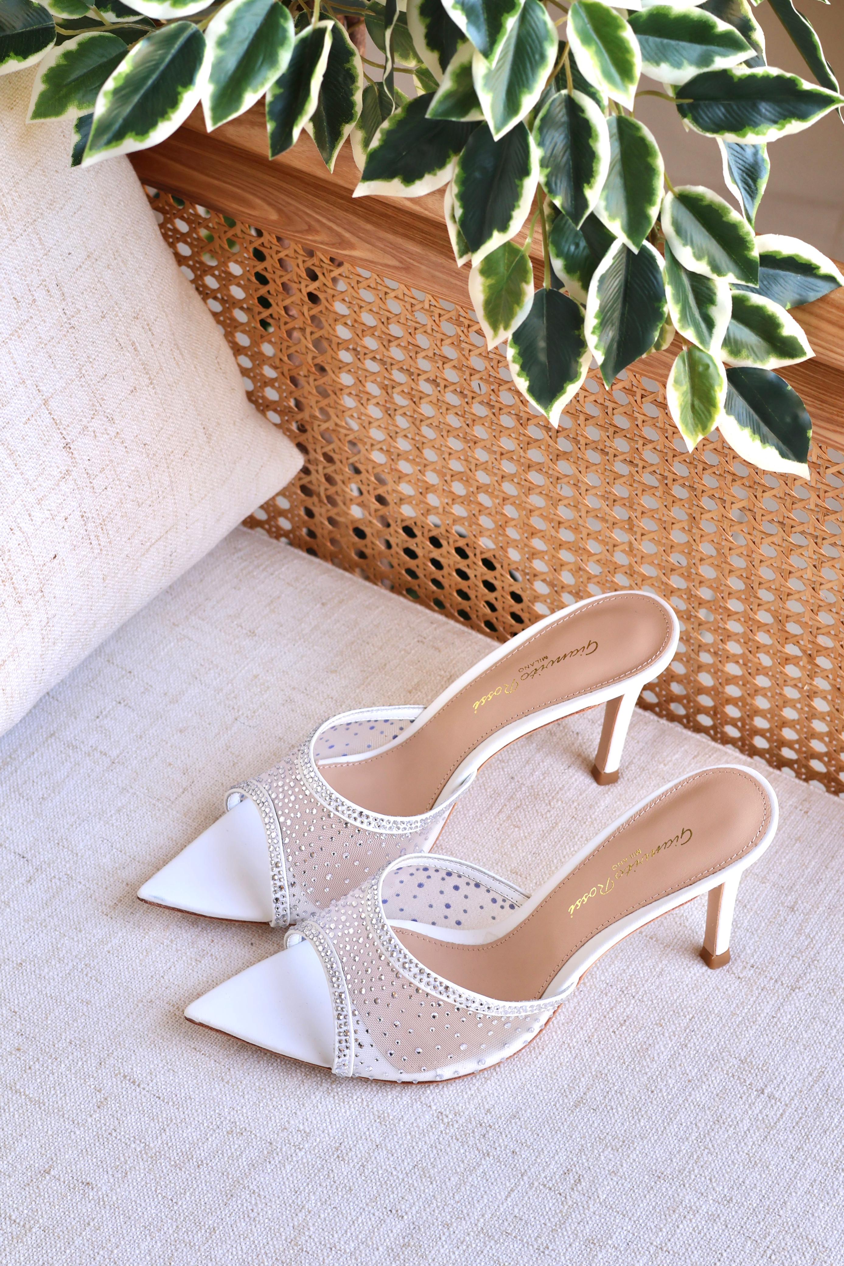 GIANVITO ROSSI CRYSTAL-EMBELLISHED MESH MULE