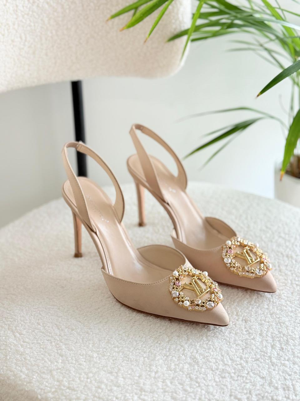 LOUIS VUITTON BLOSSOM SLINGBACK HEELS SATIN CRYSTAL EMBELLISHMENTS