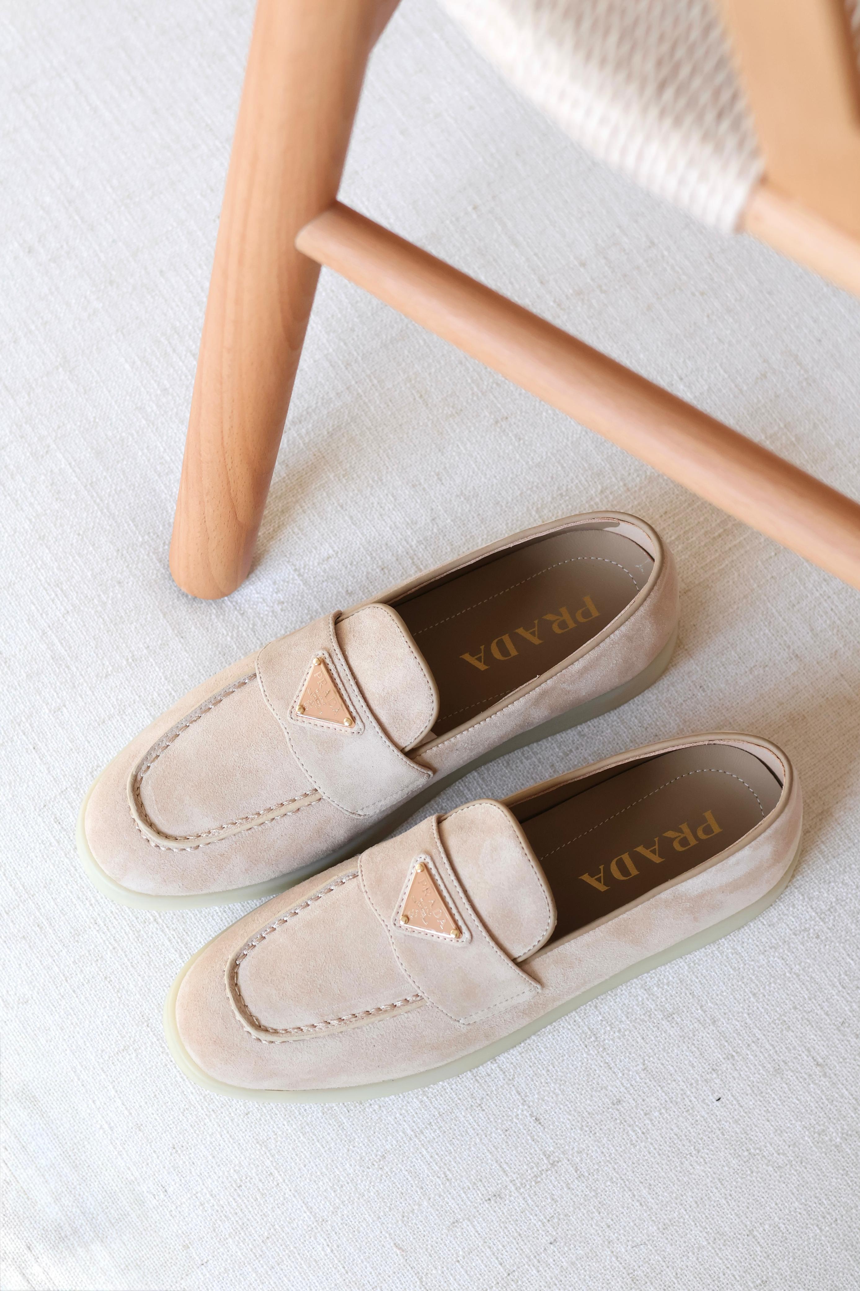 PRADA TRIANGLE LOGO VELVET LOAFER
