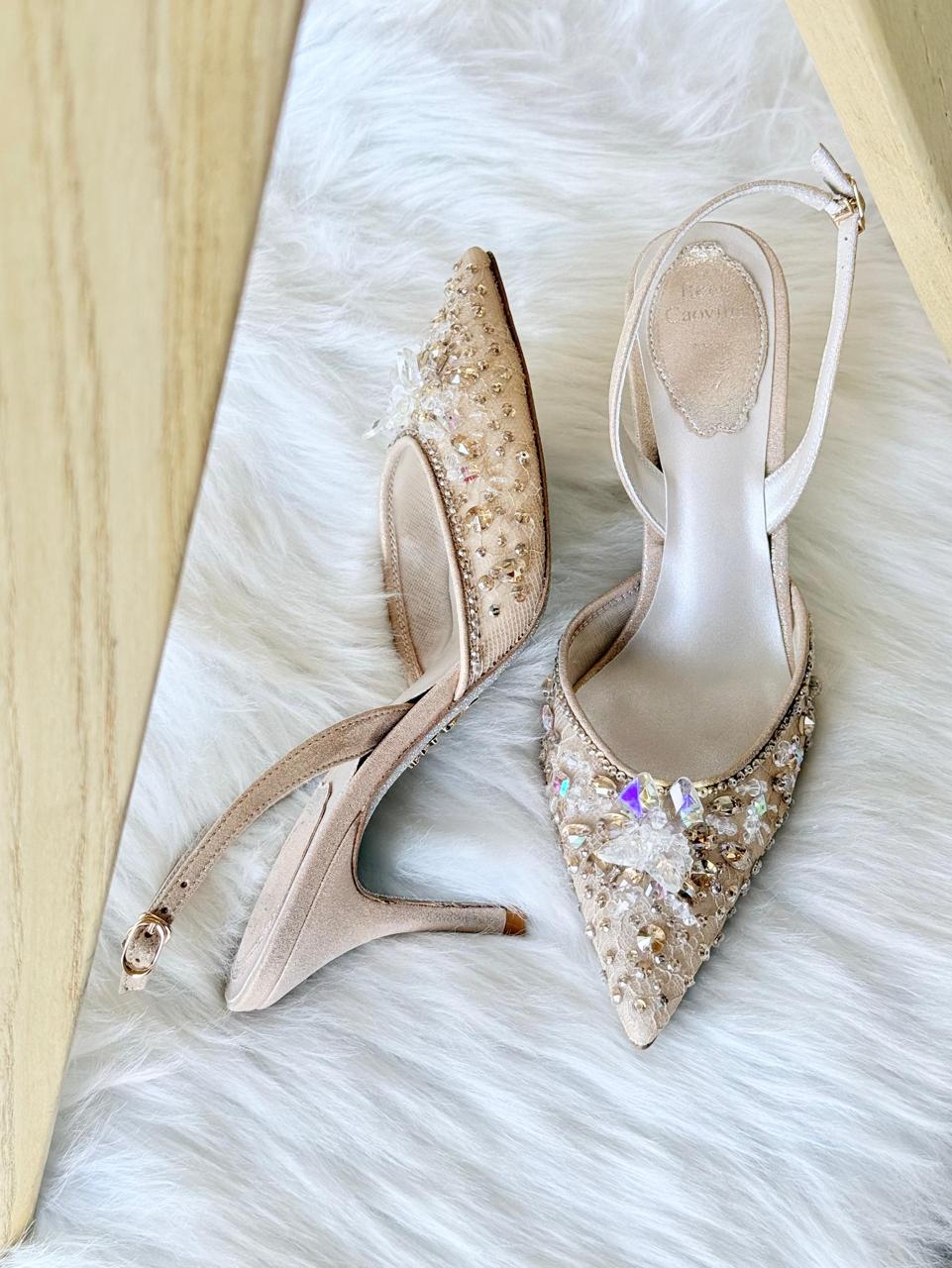 RENE CAOVILLA CRYSTAL EMBELLISHED LACE SLINGBACK