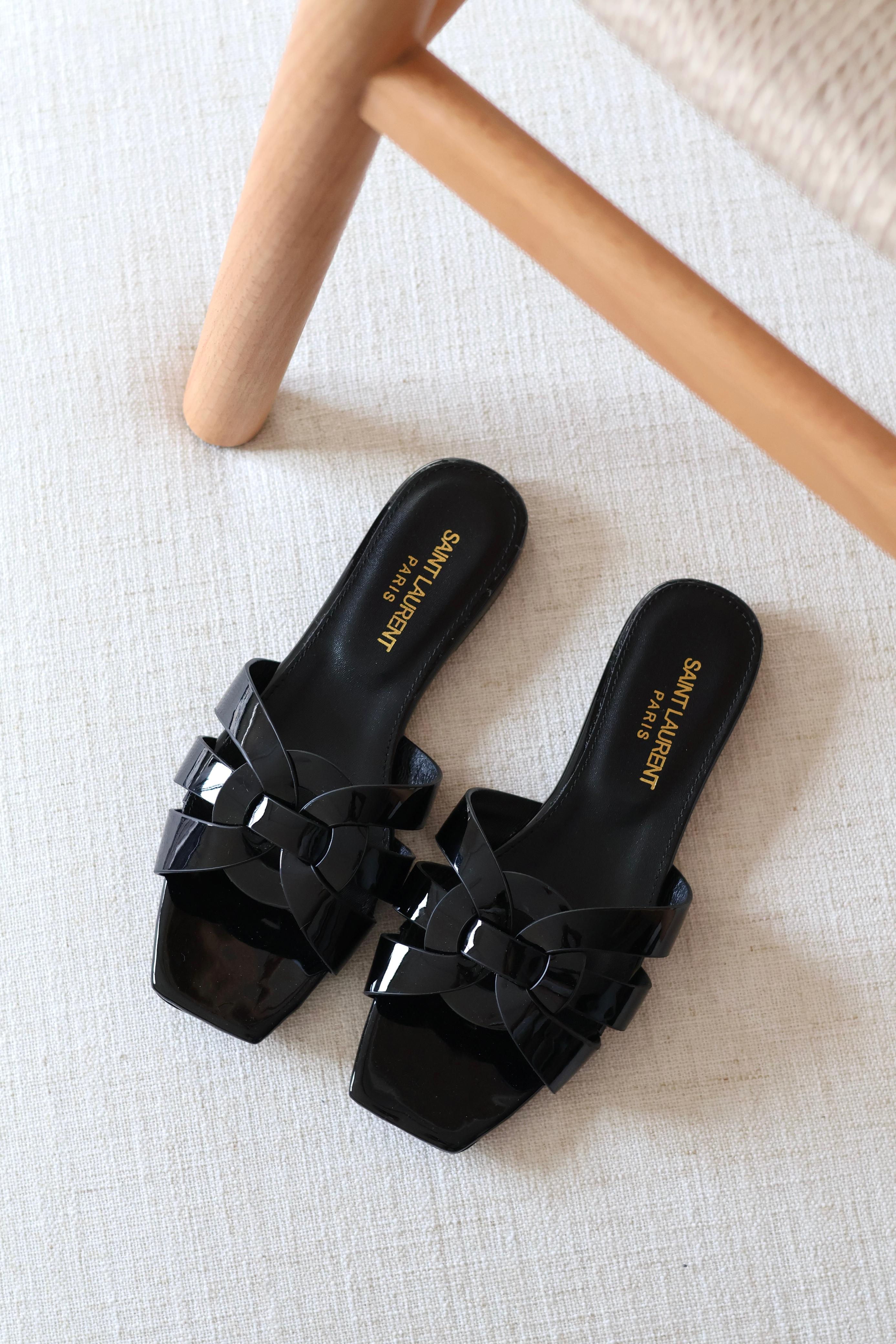 YSL LOULOU WOVEN SLIDE SANDAL